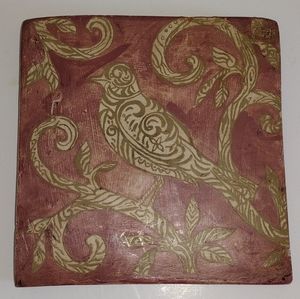 Kate McRostie hand-painted tile wall hanging with bird in magenta